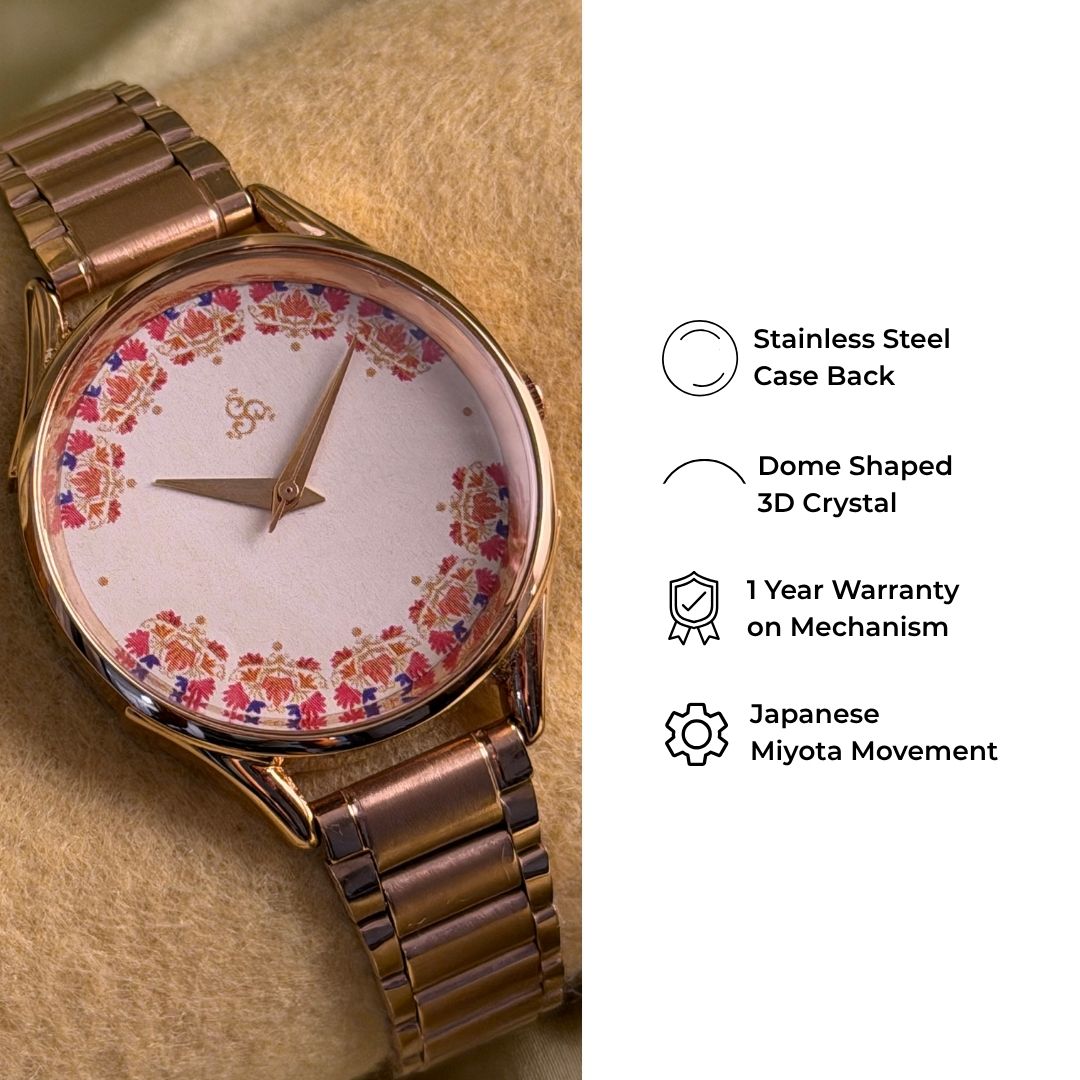 H'OURS Gul-e-Kashida | White | Women's Watch | Quartz Movement
