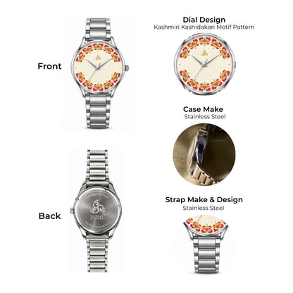 H'OURS Gul-e-Kashida | White & Silver | Women's Watch | Quartz Movement