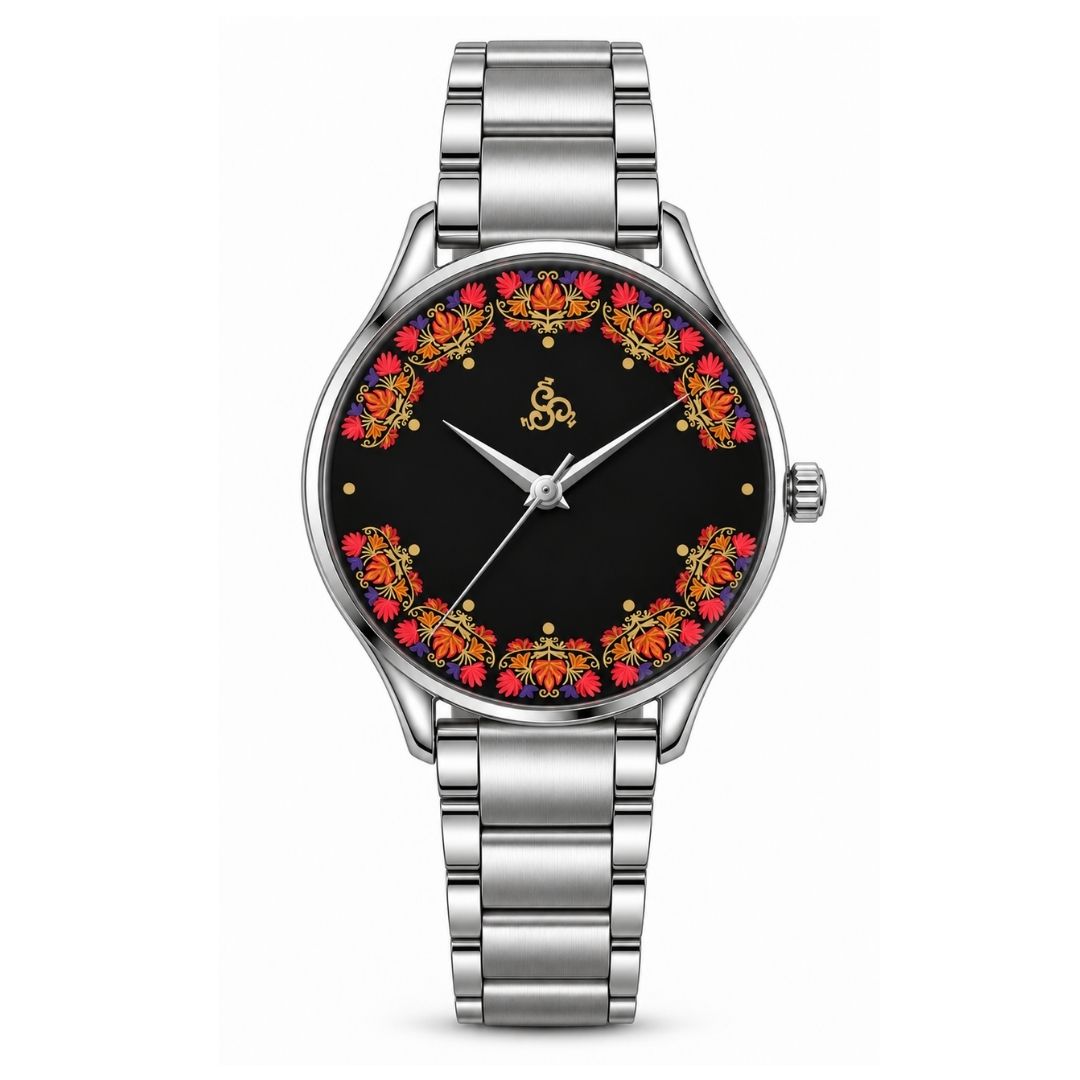 H'OURS Gul-e-Kashida | Black | Women's Watch | Quartz Movement
