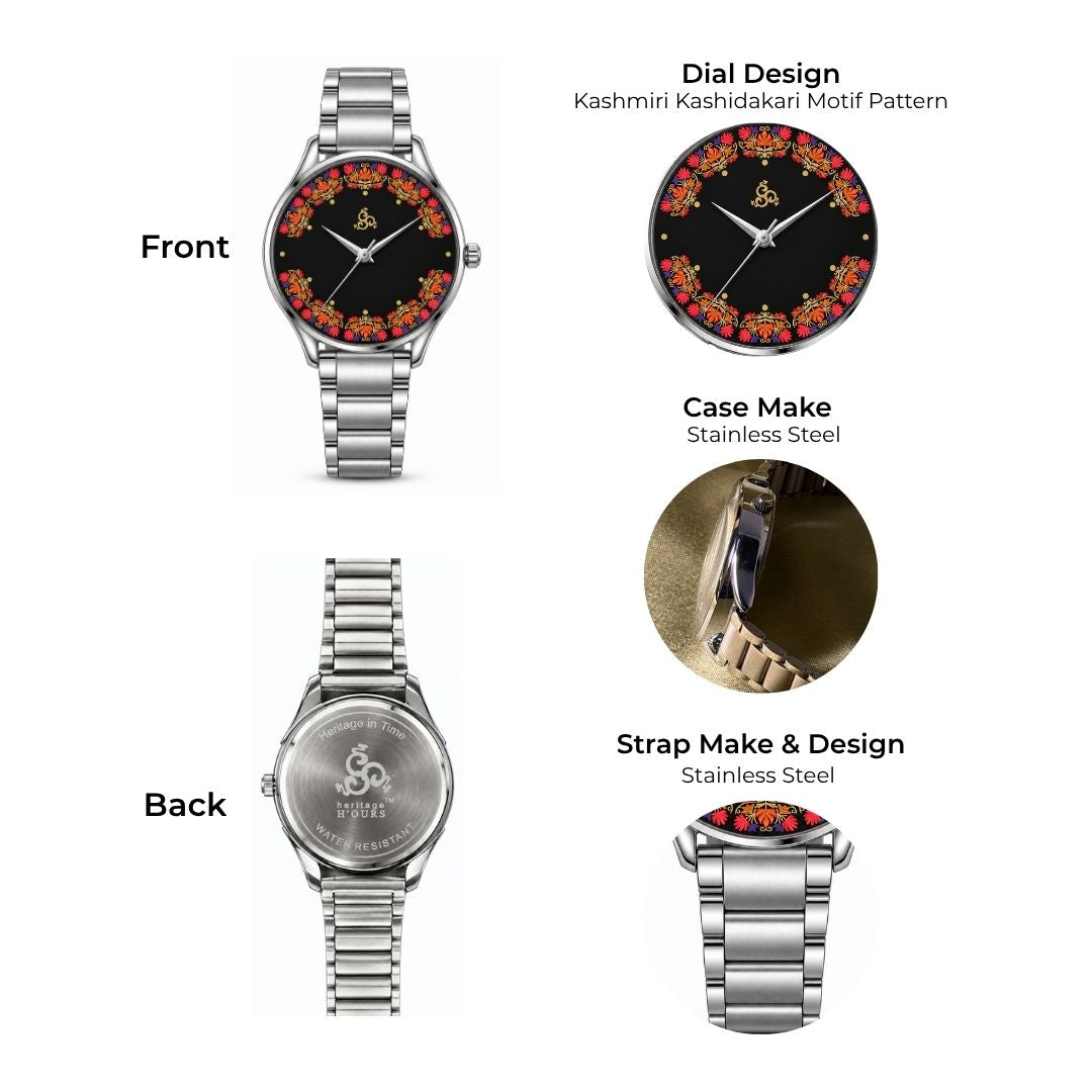H'OURS Gul-e-Kashida | Black | Women's Watch | Quartz Movement