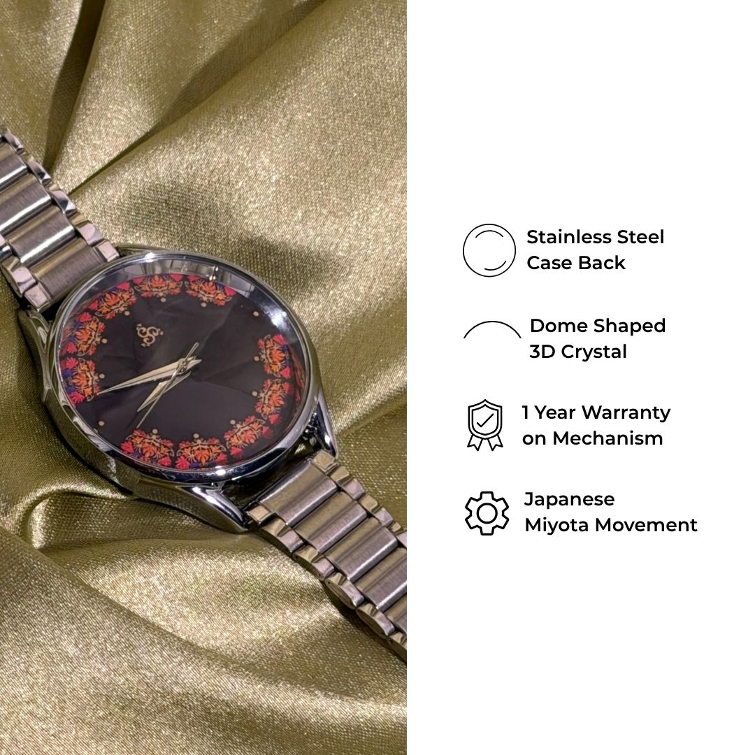 H'OURS Gul-e-Kashida | Black | Women's Watch | Quartz Movement