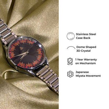 H'OURS Gul-e-Kashida | Black | Women's Watch | Quartz Movement
