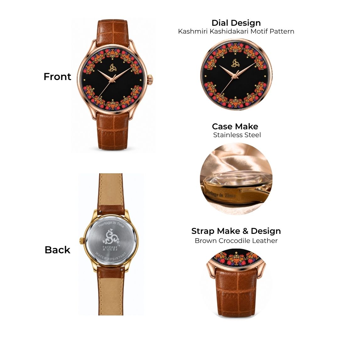 H'OURS Gul-e-Kashida | Black | Women's Watch | Quartz Movement