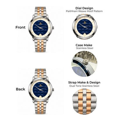 H'OURS MH15 | Men's Watch | Dual Tone Strap | Blue Dial | Quartz